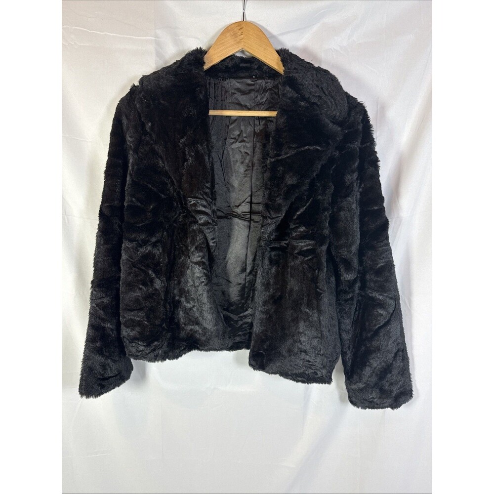 Women’s Plush Faux Fur Jacket Black Winter Coat Size Small